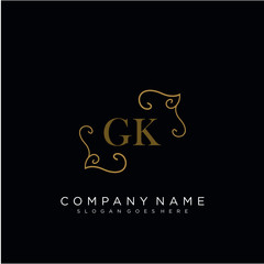  Initial letter GK logo luxury vector mark, gold color elegant classical 