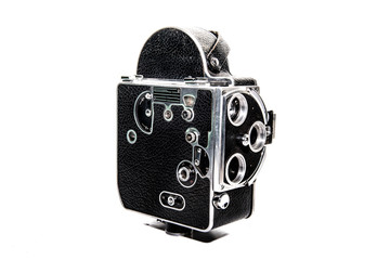 Very old 16mm movie professional camera on a white background