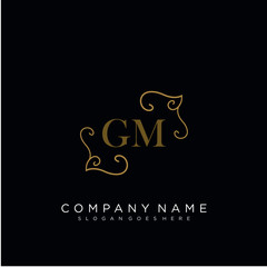 Fototapeta na wymiar Initial letter GM logo luxury vector mark, gold color elegant classical 