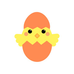 This is chicken in egg hell on white background. Vector cute cartoon illustration.
