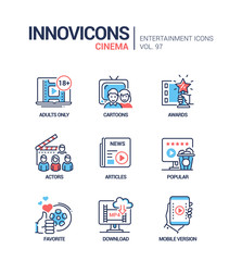 Cinema online service - vector line design style icons set