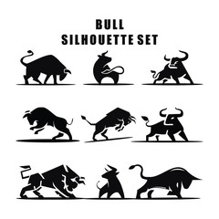 Vector illustration of Bull Silhouette logo icon set