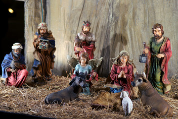 Fototapeta na wymiar Traditional christmas nativity scene with kings and animals