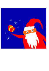 Comic image of cute Santa. Santa Claus. New Year. Merry Christmas. Vector template for greeting card.