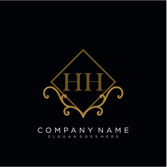  Initial letter HH logo luxury vector mark, gold color elegant classical 