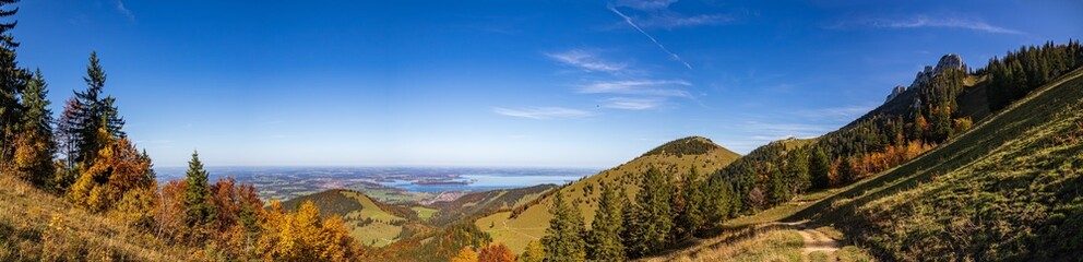 High resolution stitched panorama of a beautiful alpine autumn or indian summer view at the famous Kampenwand, Aschau im Chiemgau, Bavaria, Germany