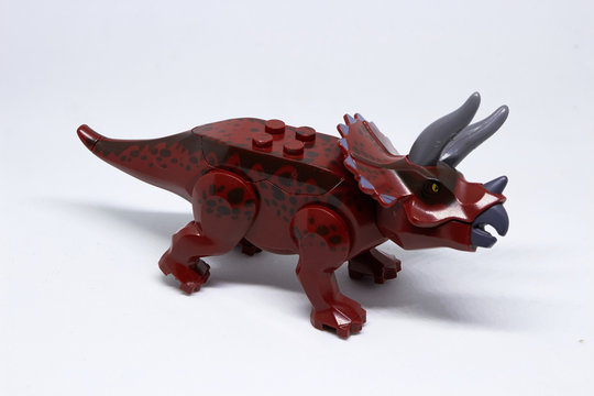 Triceratops or three horn dinosaur on white background,side view