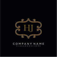  Initial letter HJ logo luxury vector mark, gold color elegant classical 