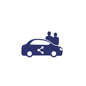 carsharing icon with car and users on white