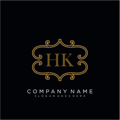  Initial letter HK logo luxury vector mark, gold color elegant classical 