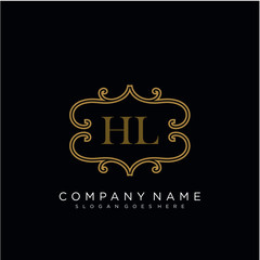  Initial letter HL logo luxury vector mark, gold color elegant classical 