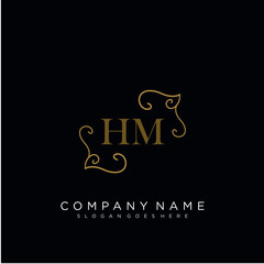  Initial letter HM logo luxury vector mark, gold color elegant classical 