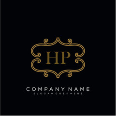  Initial letter HP logo luxury vector mark, gold color elegant classical 