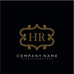  Initial letter HR logo luxury vector mark, gold color elegant classical 