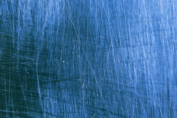 metal scratches blue background abstract / empty blank frame scratches on metal
