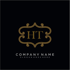  Initial letter HT logo luxury vector mark, gold color elegant classical 