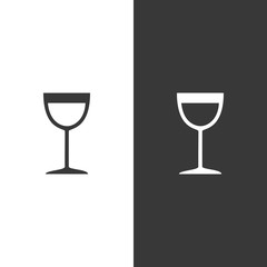Wine glass. Icon on black and white background. Drink vector illustration