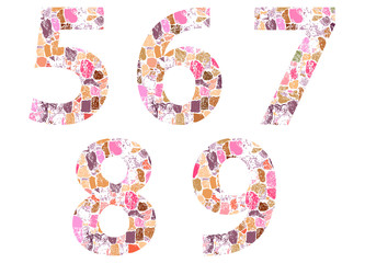 5 6 7 8 9 alphabets applied with stone texture