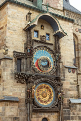 Astronomical Clock and tower in Prague, Czech Republic. Prague’s Astronomical Clock at Old Town City Hall from year 1410. It is the oldest clock of this type still working.