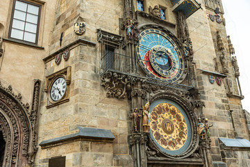 Obraz premium Astronomical Clock and tower in Prague, Czech Republic. Prague’s Astronomical Clock at Old Town City Hall from year 1410. It is the oldest clock of this type still working.