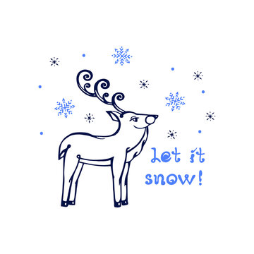 Hand drawn Christmas deer with text isolated on white