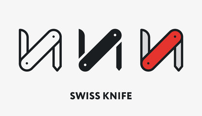 Swiss Knife Multifunctional. Flat Vector Line Icon.
