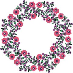 beautiful multicolored ornament wreath of flowers on white background for holiday decors