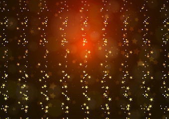 Bright abstract composition, lines of sparkling particles and stars, lens flare. Magic movement concept, background with bokeh effect.