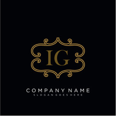 Initial letter IG logo luxury vector mark, gold color elegant classical