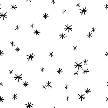 Cute hand drawn star or snow flake seamless vector pattern