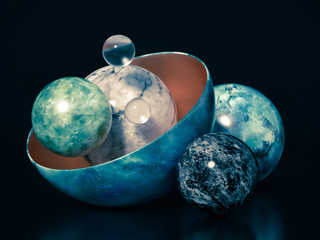 Beautiful, elegant, abstract background with metal and the texture of stone, marble and granite. 3d illustration, 3d rendering.