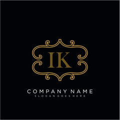 Initial letter IK logo luxury vector mark, gold color elegant classical