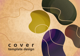 Colored flowing abstract shapes, lines, particles on a light background with texture. Modern dynamic graphic design for business cards, invitations, gift cards, flyers, brochures.