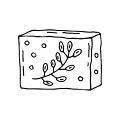 Natural soap cosmetics doodle vector illustration. Herbs. Organic ingredients. Eco friendly, vegan cosmetics. Vegan  Sticker, icon.
