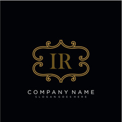 Initial letter IR logo luxury vector mark, gold color elegant classical