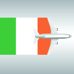 Plane and flag of the Ireland. Travel concept for design