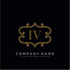 Initial letter IV logo luxury vector mark, gold color elegant classical