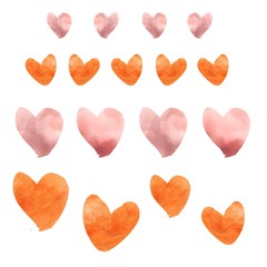 Watercolours hearts different sizes drawing painting aquarelle
