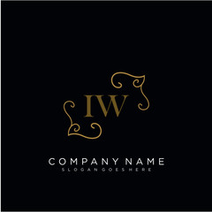 Initial letter IW logo luxury vector mark, gold color elegant classical