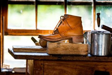 Obraz na płótnie Canvas Beautiful vintage handmade leather shoes.