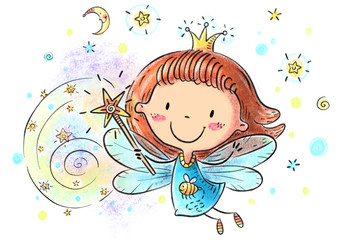 Little cartoon fairy with a magic wand © katerina_dav