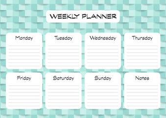 Concept of a weekly planner with modern abstract background. Vector