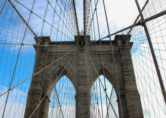 Close up of Brooklyn Bridge in New York City