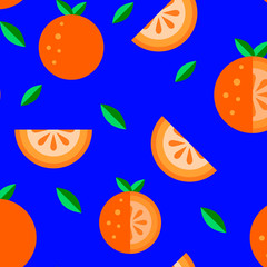 Orange blue background with green leaf. Seamless pattern set wallpaper Raster. Hand drawn graphic symbol backdrop. Decoration summer fruit texture illustration t shirt print. Cafe identity template