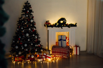 Christmas tree with presents, Garland lights new year winter holiday