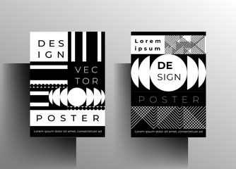 Design template geometric poster, cover set. Black and white vector illustration.