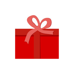 Red gift box with bow isolated on white background. Collection for Birthday, Christmas, Valentine's Day and other holidays. Vector illustration.Flat design.
