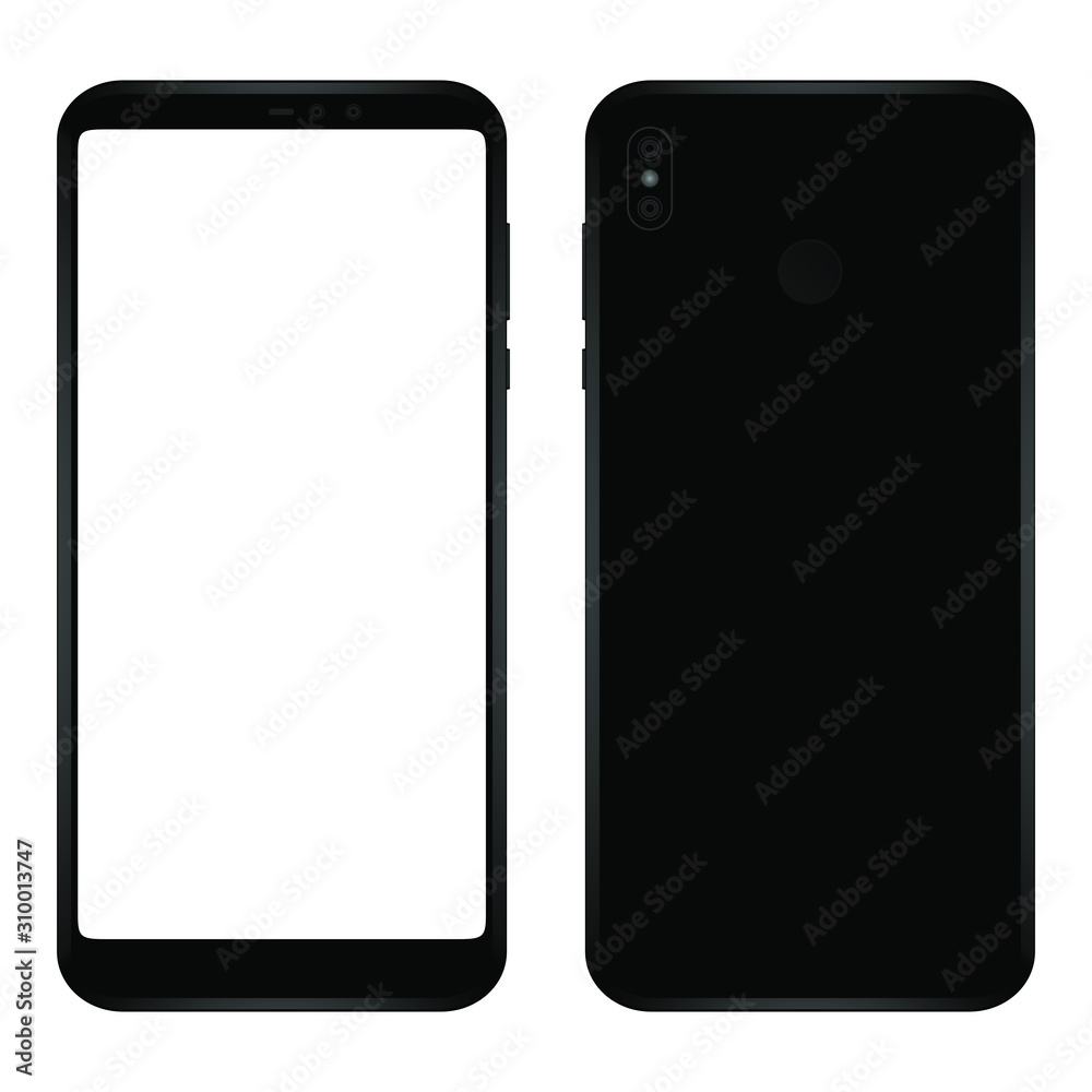 Leinwandbilder brand new smartphone black color with blank screen isolated on white background vector mockup. front