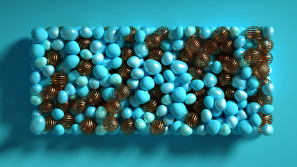 Beautiful background with beads, particles and simulation. 3d illustration, 3d rendering.