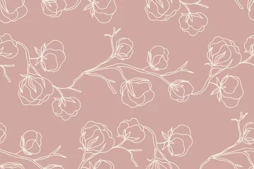 Stickers pour porte Une ligne Floral pattern sans couture avec des fleurs de coton